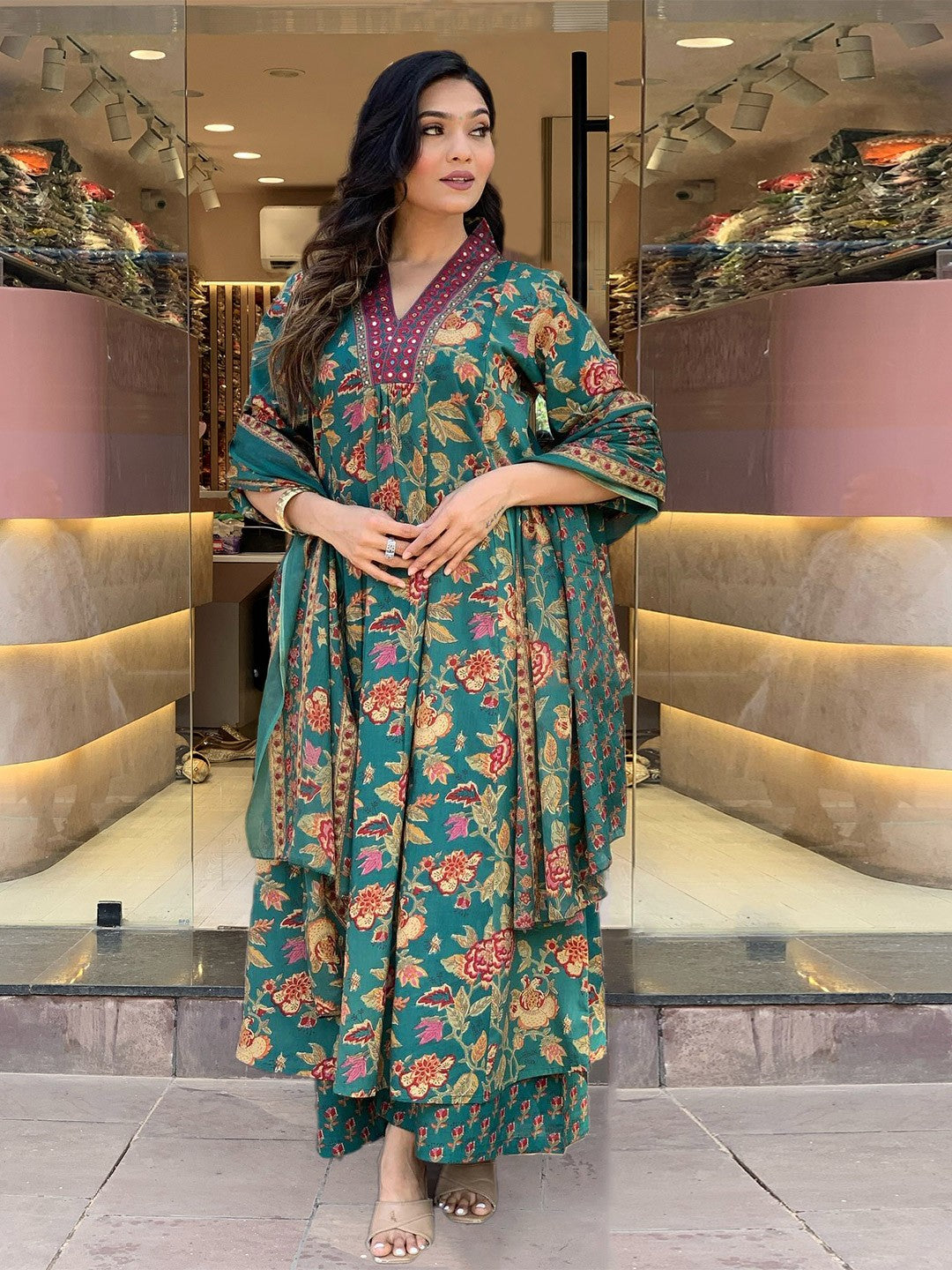 Women's Kurta Pant Dupatta Set Green