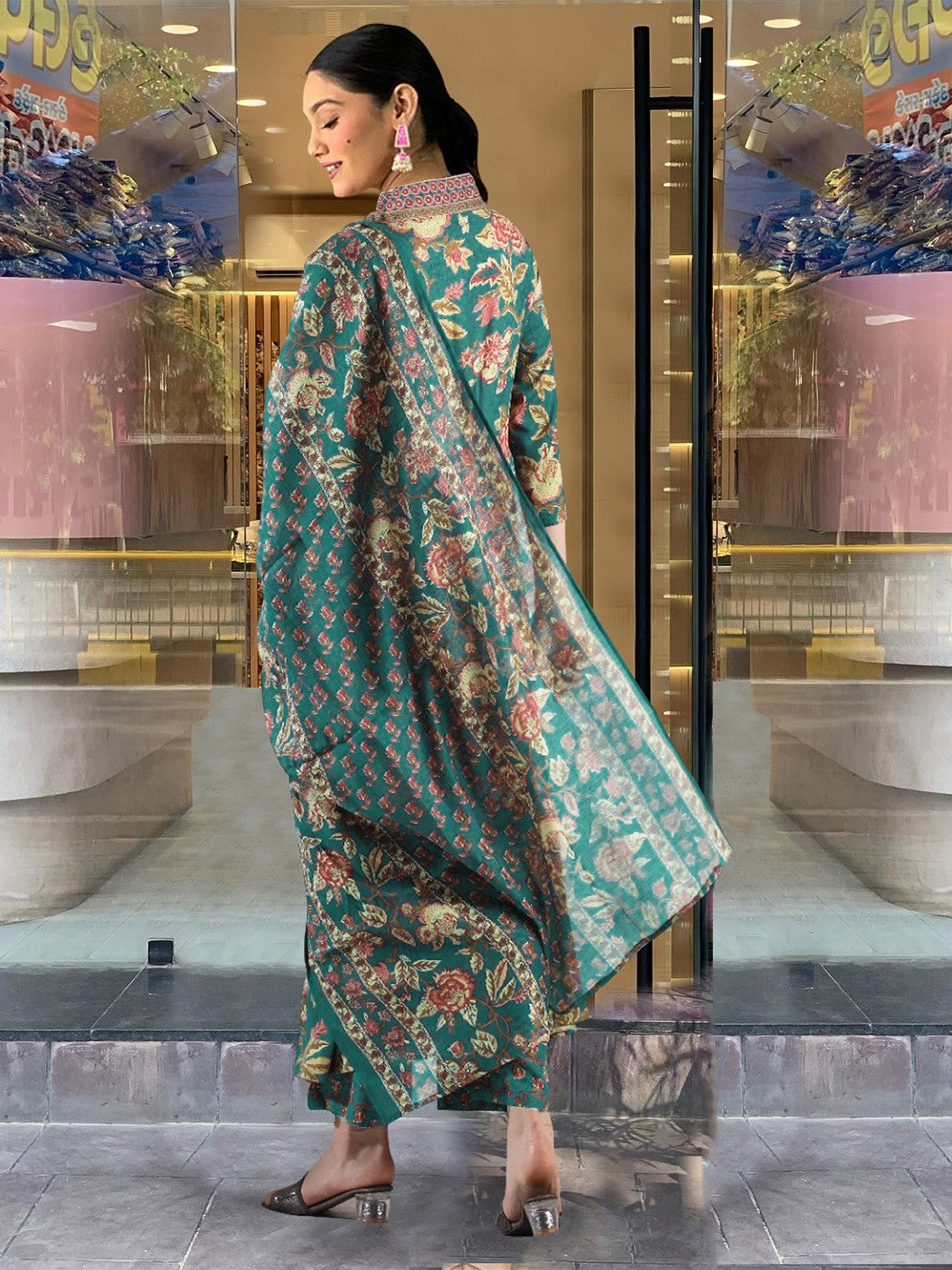 Women's Kurta Pant Dupatta Set Green